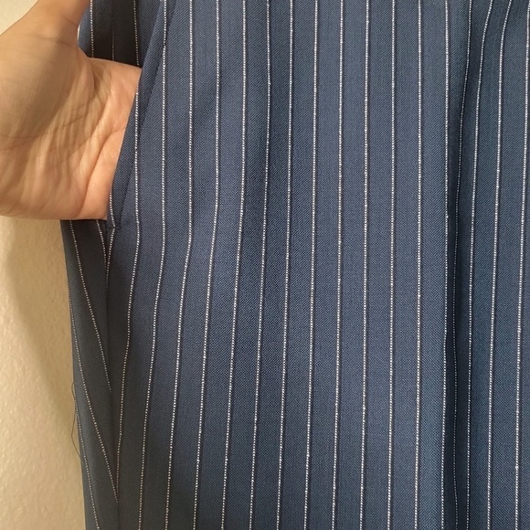 Zanetti Men's Size 36R Raw Hem Navy Stripe Slim Fit Pzem 100% Wool Dress Pants - Picture 3 of 8